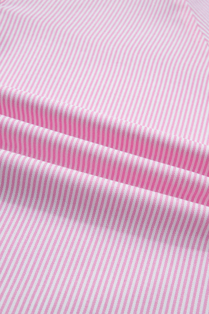 Stripe Tied Short Sleeve Collared Blouse