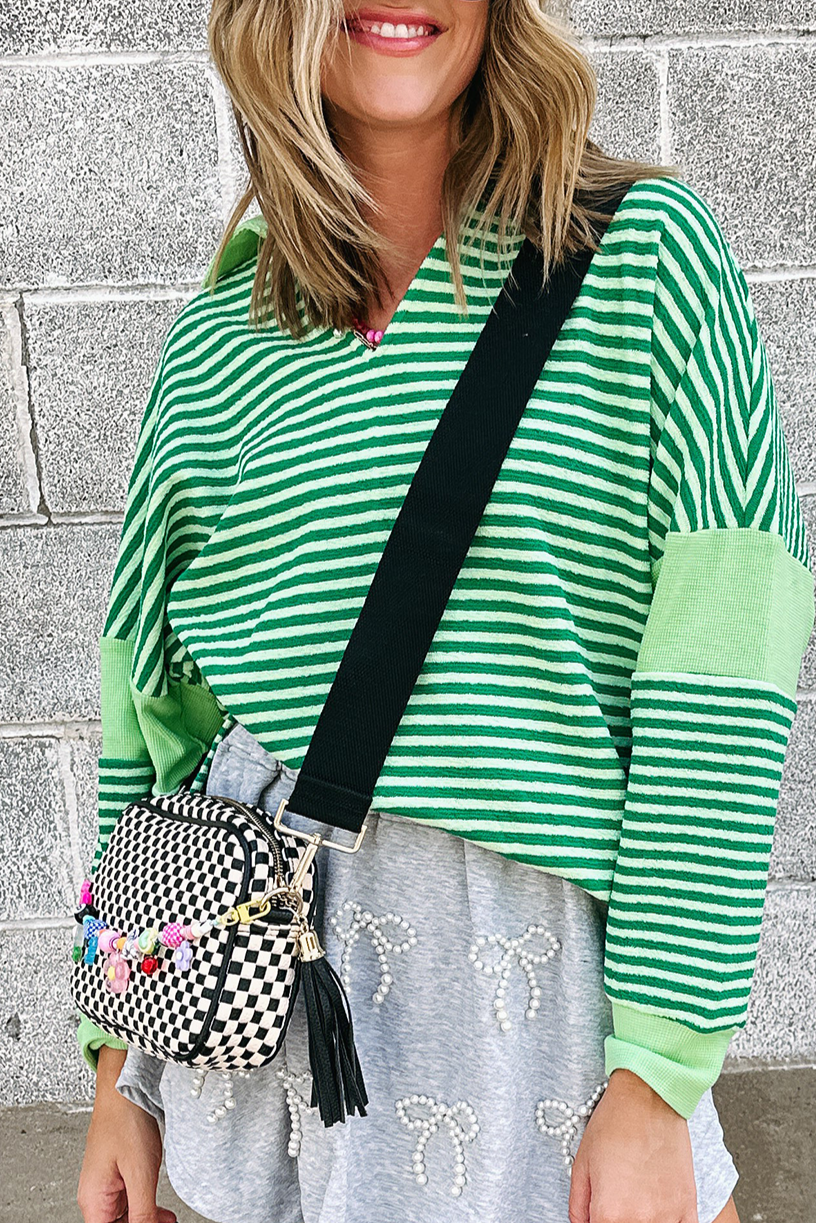 Stripe Collared V-Neck Top