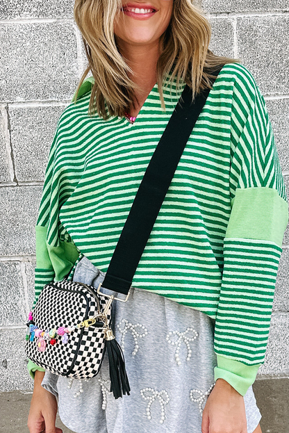 Stripe Collared V-Neck Top