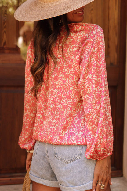 Floral Bubble Sleeve Buttoned Shirt