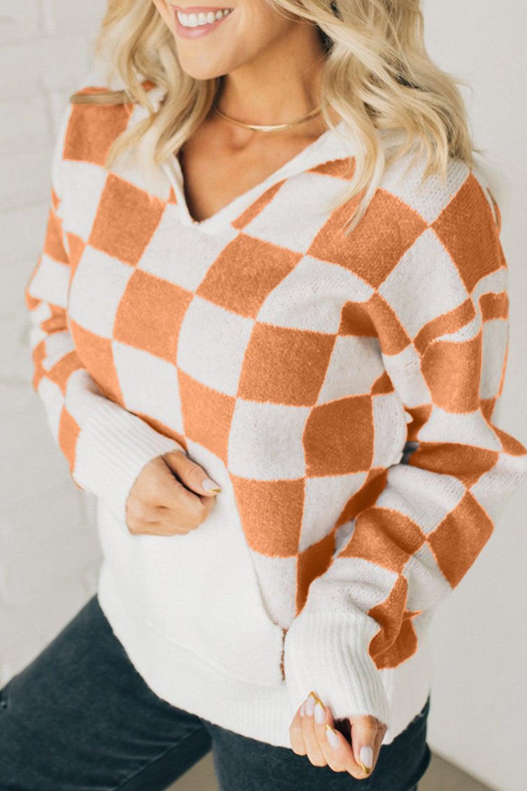 Checker Colorblock Hooded Sweater