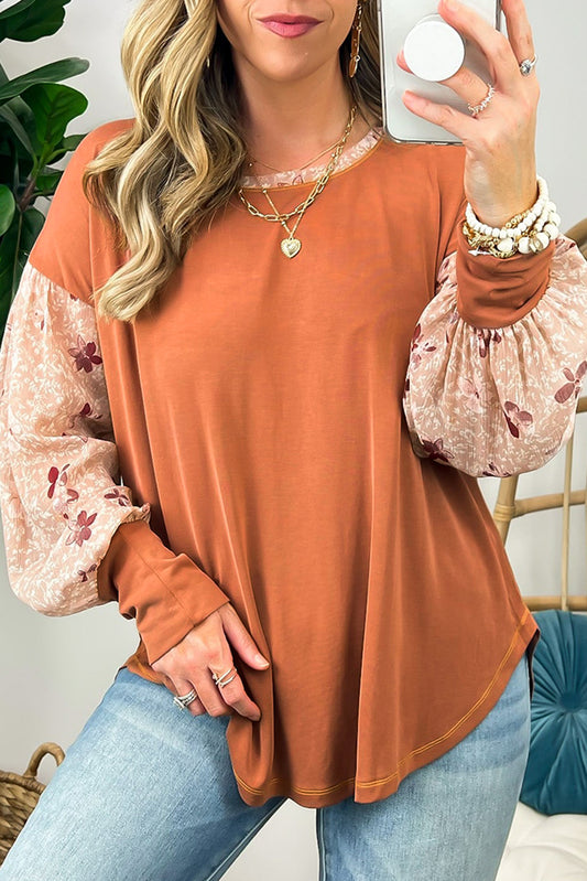 Floral Patchwork Puff Sleeve Blouse