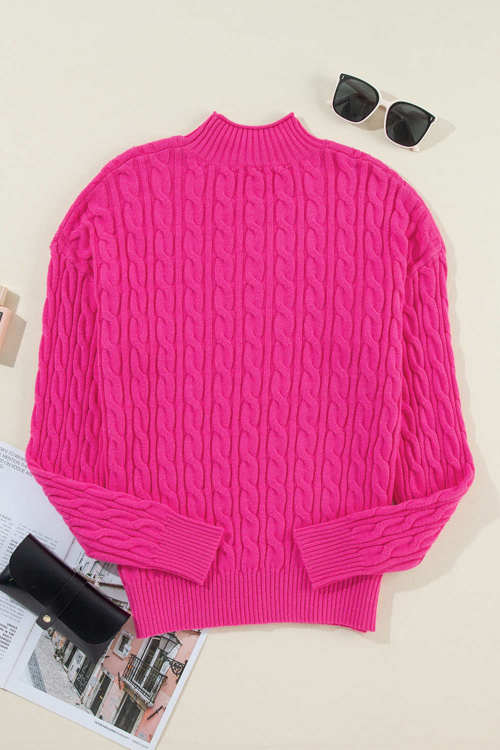 Solid Cable Drop Shoulder Sweater