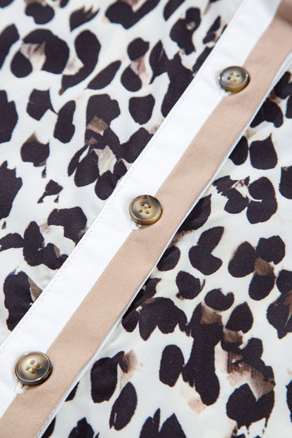 Leopard Stripe Collar Half Buttoned Flared Dress