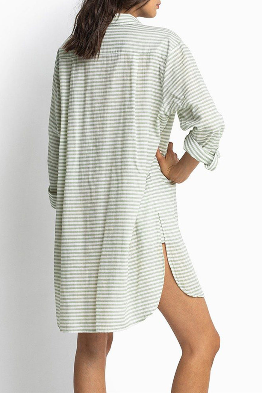 Stripe Collared Beach Cover-Up