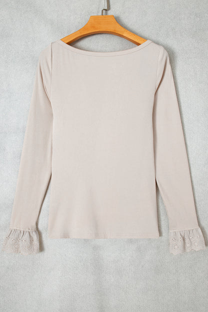 Lace Cuff Patchwork Round Neck Long Sleeve Top