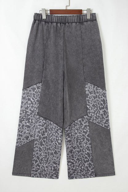 Leopard Patchwork Mineral Wash High Waist Pants