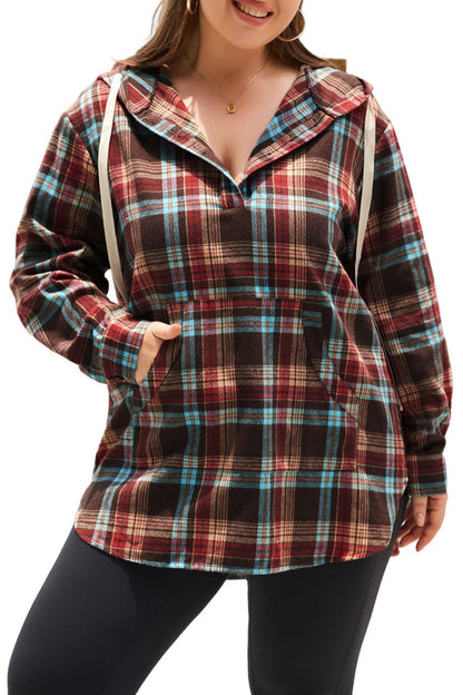 Plus Size Plaid Half Buttoned Hoodie