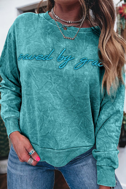 Saved by Grace Embroidered Mineral Wash Loose Sweatshirt