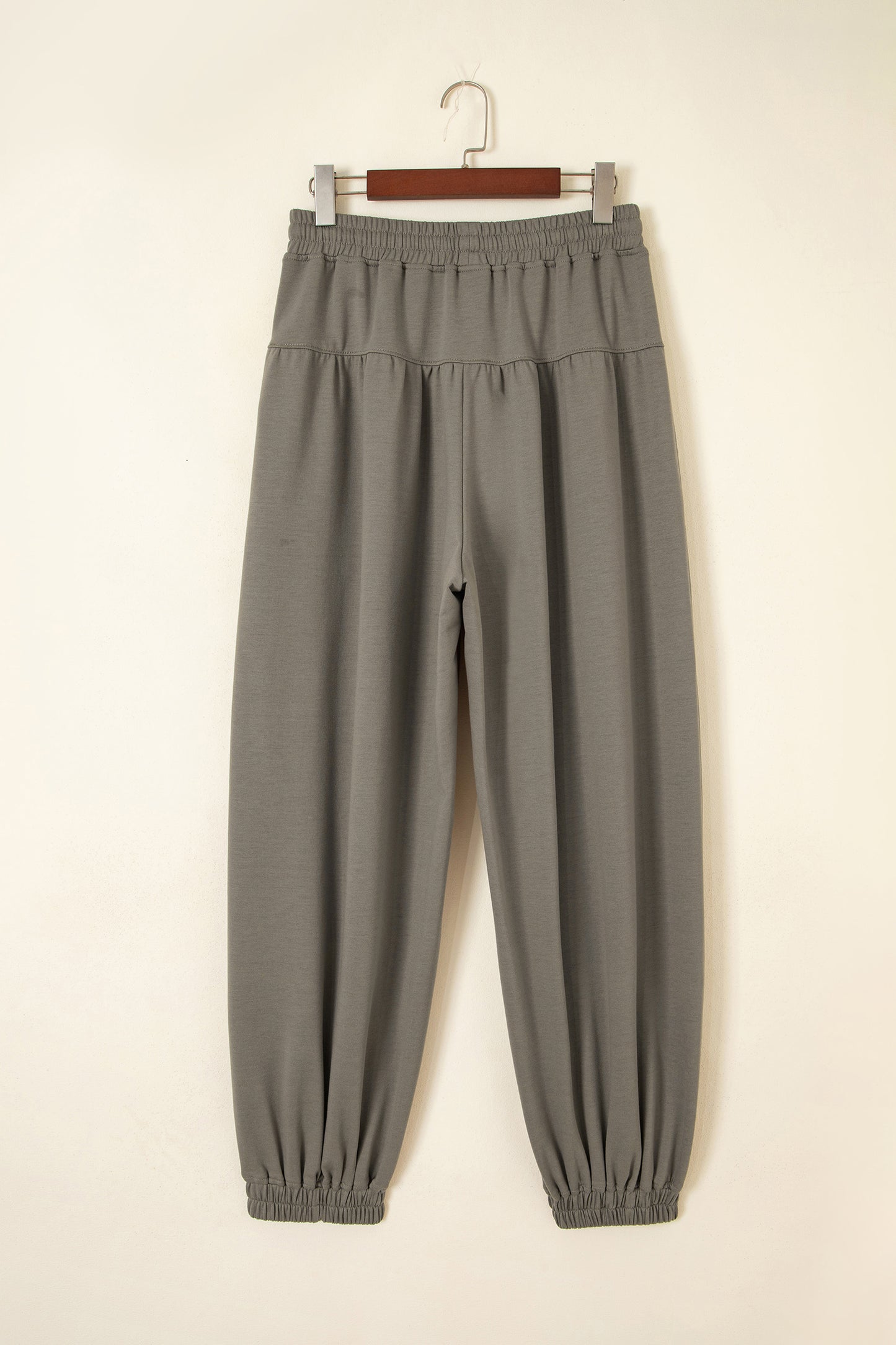 Solid Drawstring Elastic Waist Wide Leg Pants