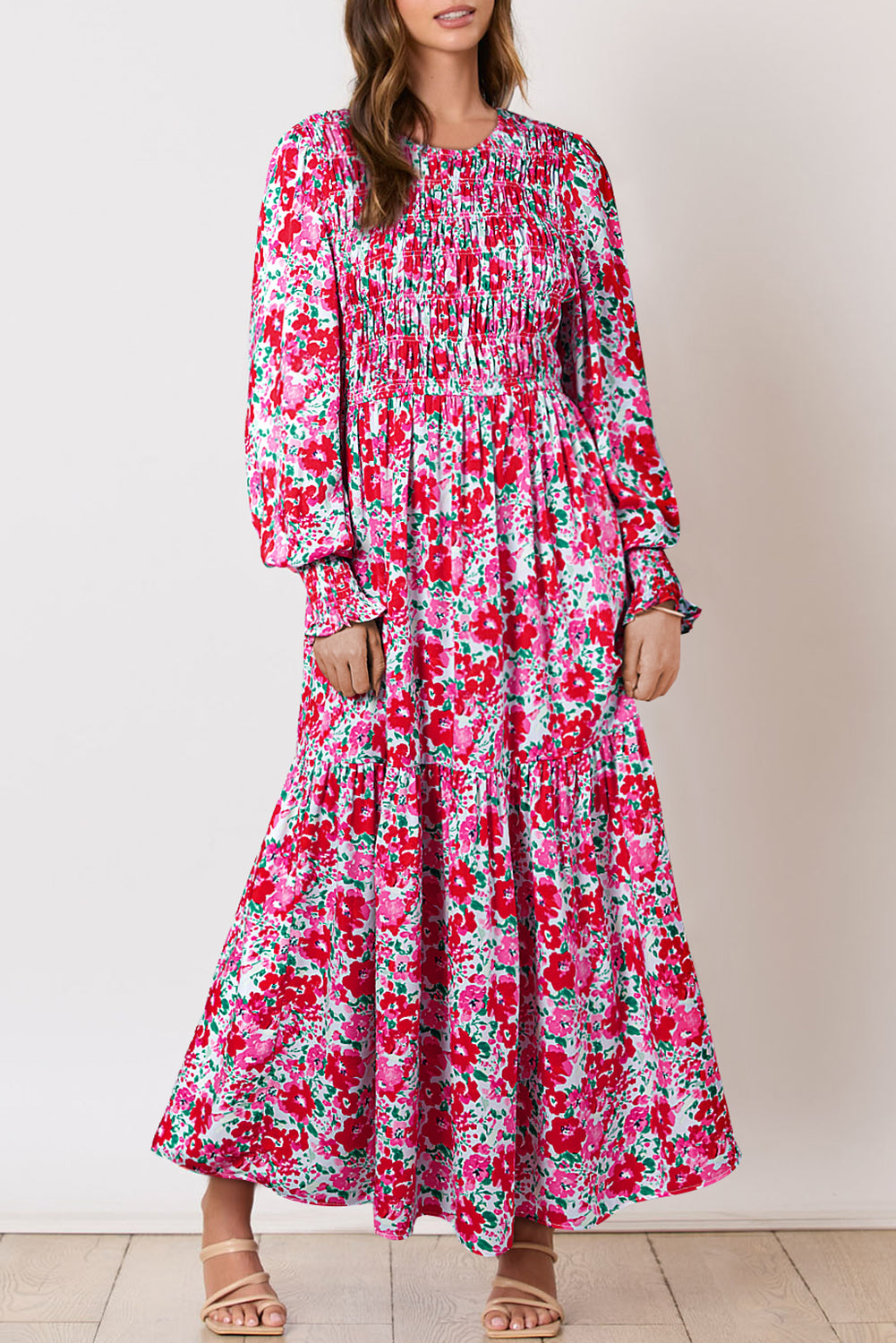 Floral Lantern Sleeve Maxi Dress