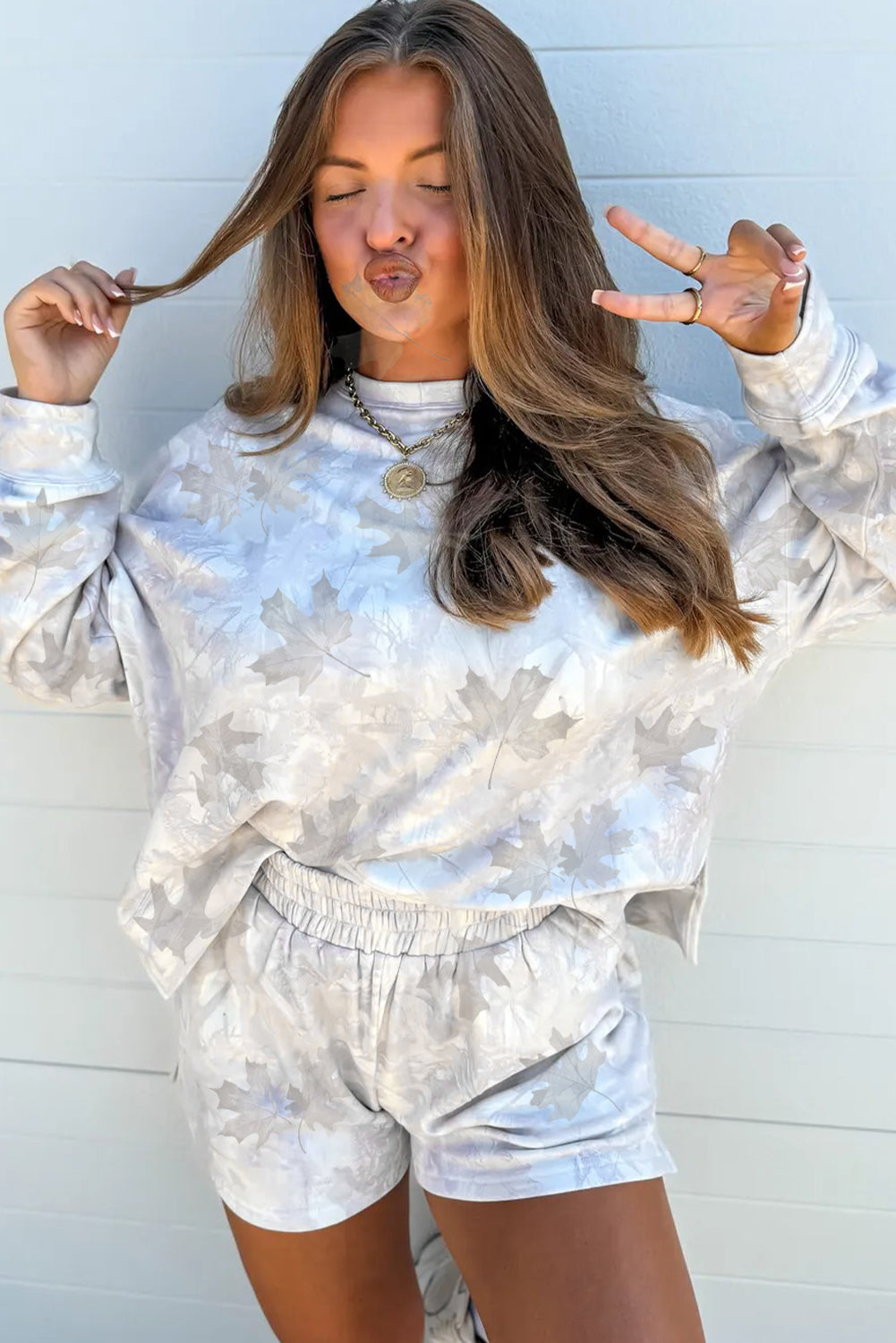 Camo Abstract Top and Elastic Waist Short Set