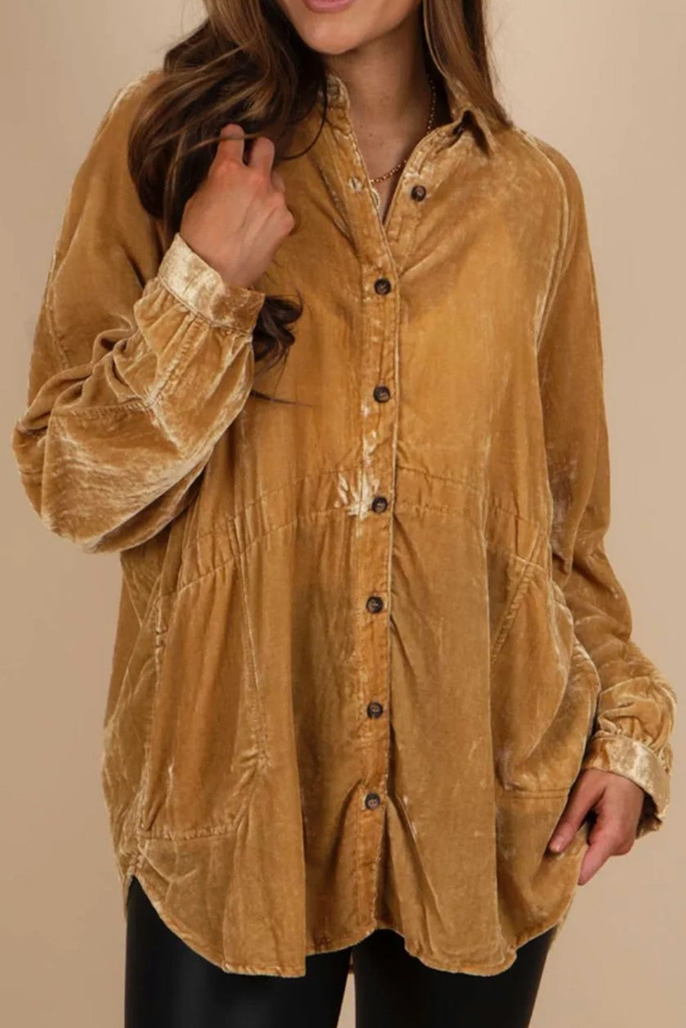 Velvet Button Up Loose Fit Shirt