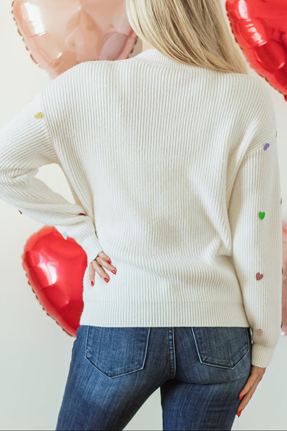 Sequin Heart Waffle Knit Sweater