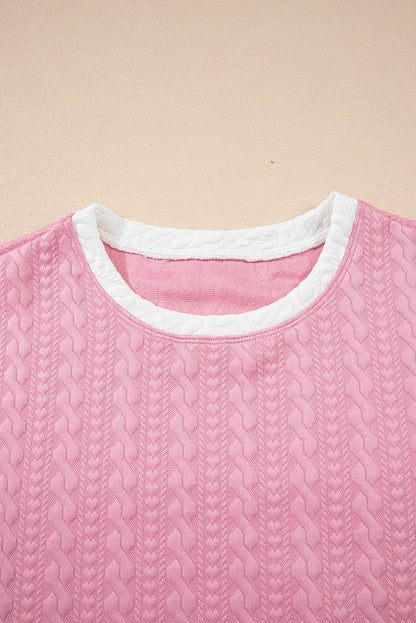 Textured Contrast Trim Crewneck Tee & Pocketed Skirt Set