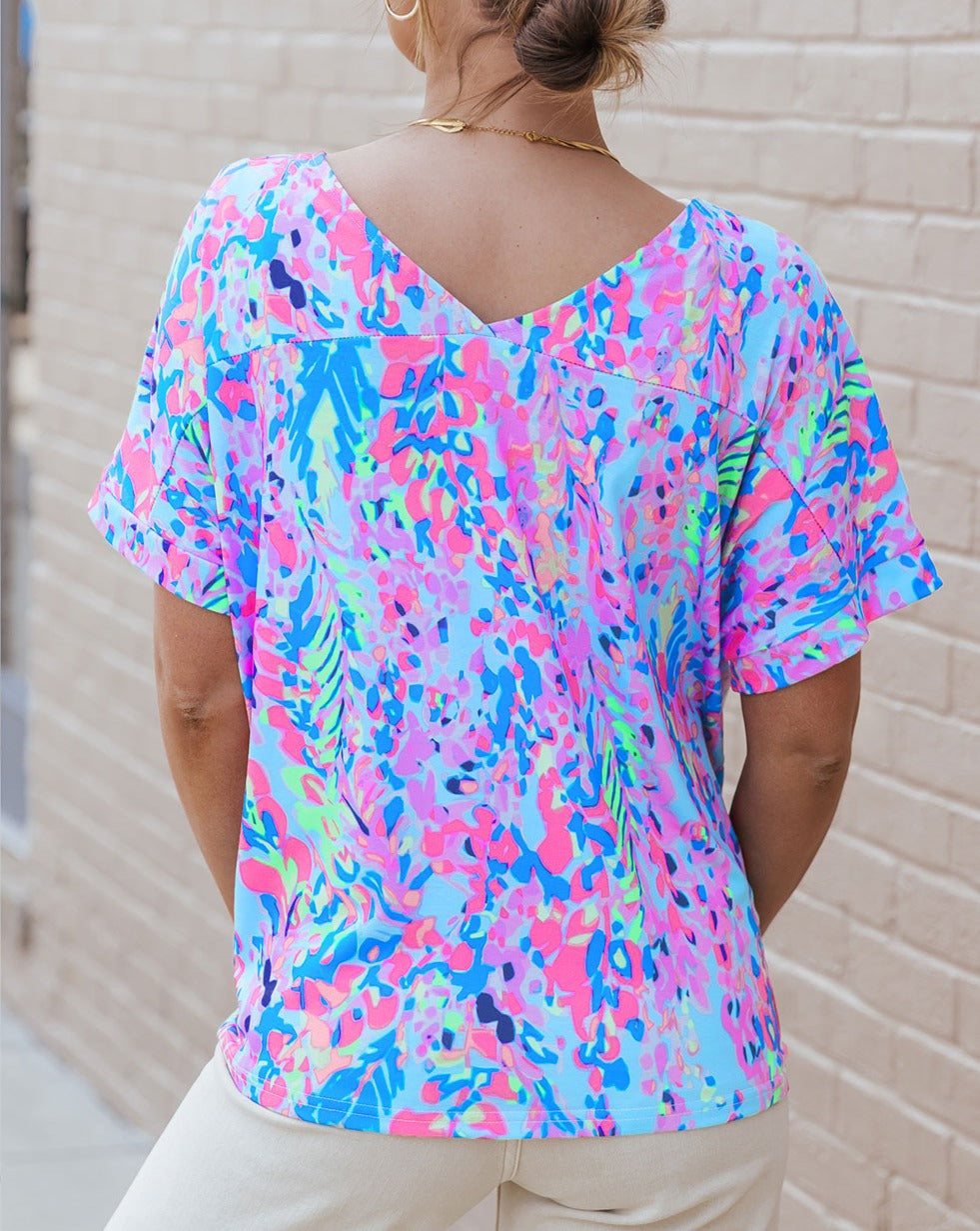 Abstract Floral Short Sleeve Tee