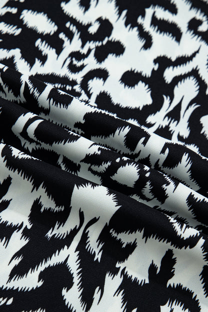 Abstract Damask Colorblock Ruffle 3/4 Sleeve Blouse
