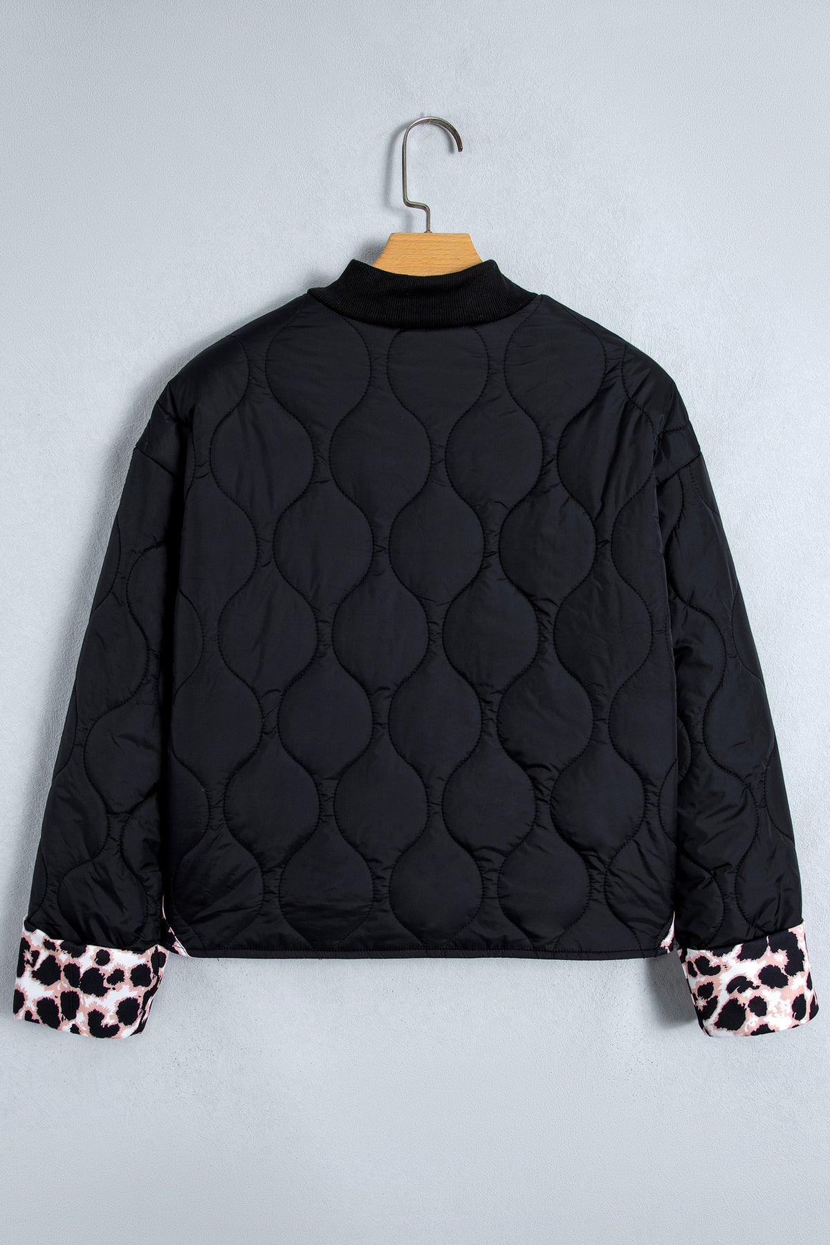 Leopard Cuff Quilted Button Down Puffer Jacket