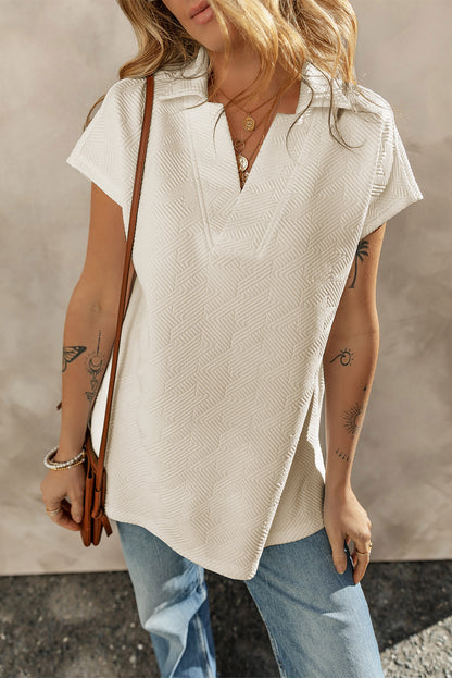 Collared V-Neck Short Sleeve Top