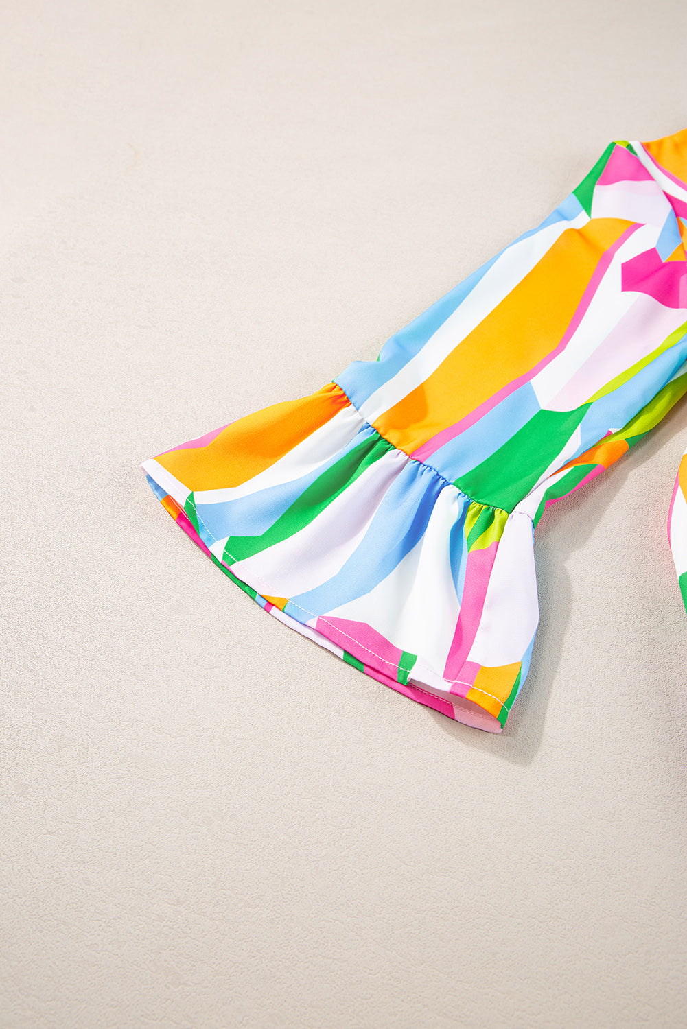 Abstract Ruffle Sleeve Notched V-Neck Dress