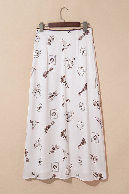 Western Lace Trim High Waist Maxi Skirt