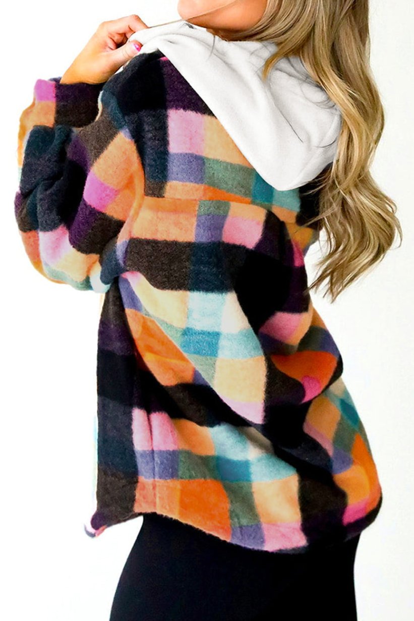 Plaid Colorblock Flap Pocket Hoodie