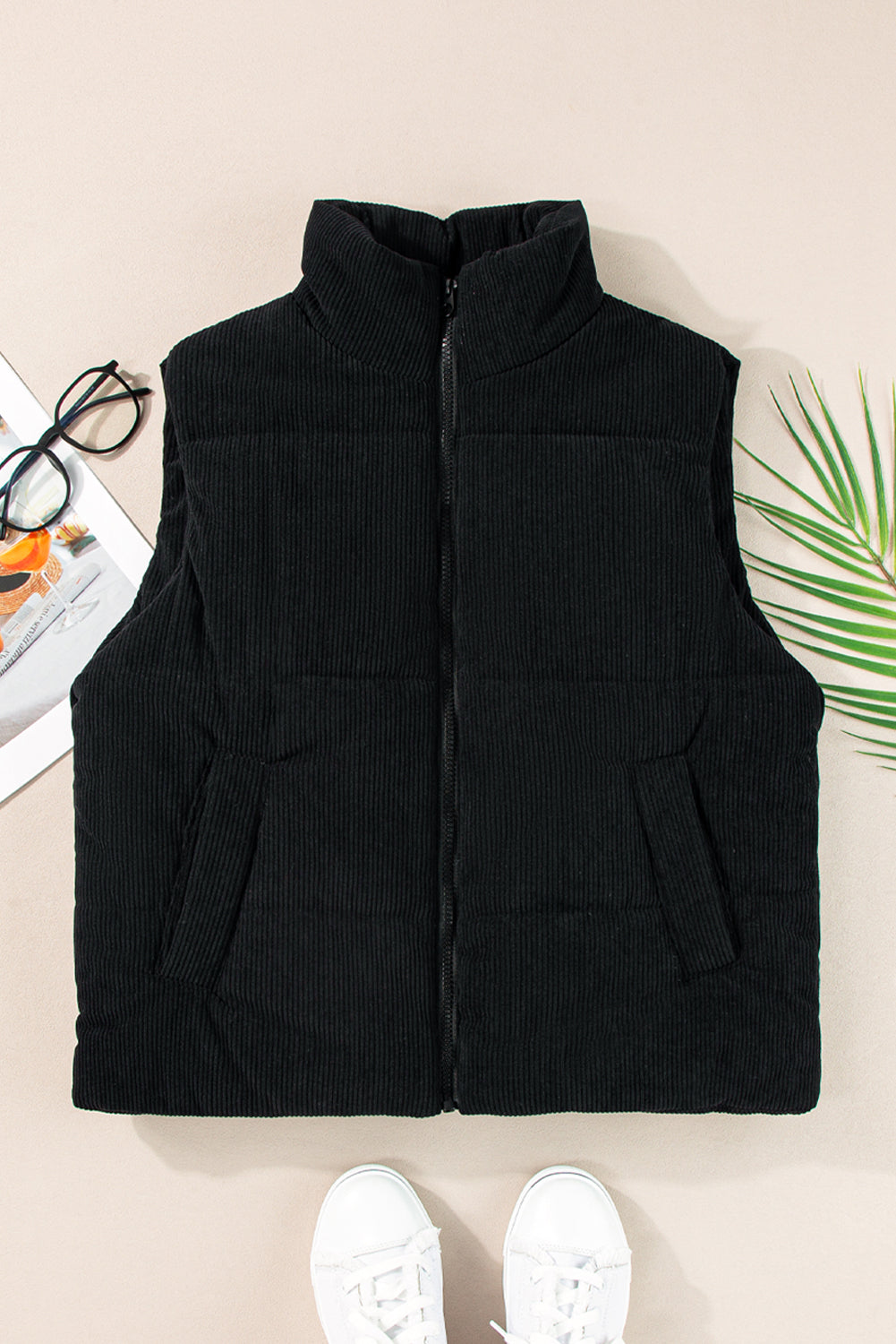 Corduroy Zip Up Puffer Vest