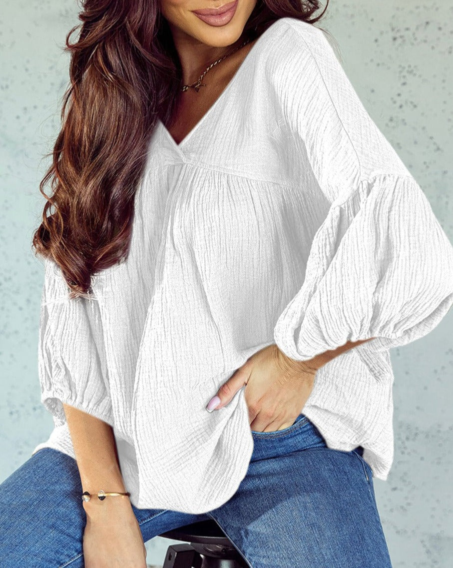 Gauze 3/4 Sleeve Babydoll Blouse