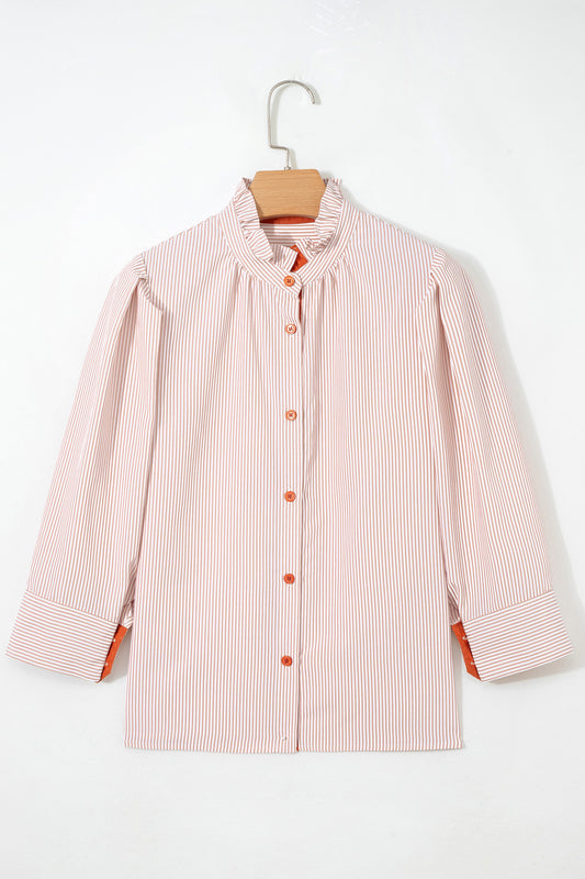 Stripe Colorblock Patchwork Frilled Collar Shirt