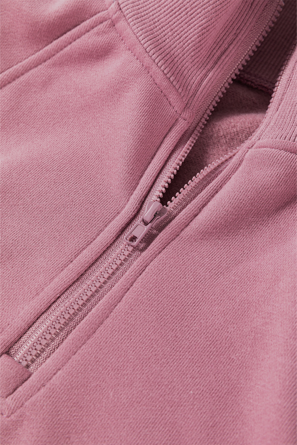 Solid Zipped Neck Drop Shoulder Sweatshirt
