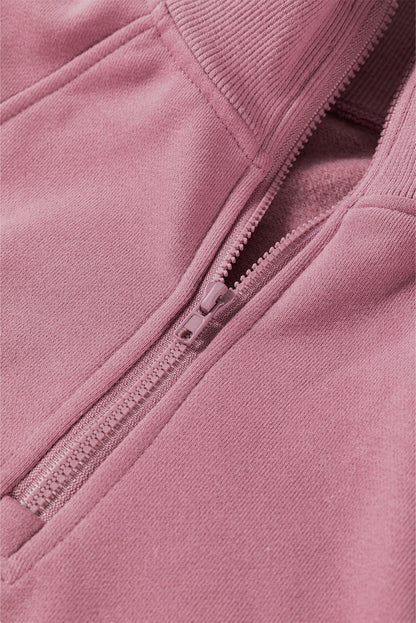 Solid Zipped Neck Drop Shoulder Sweatshirt