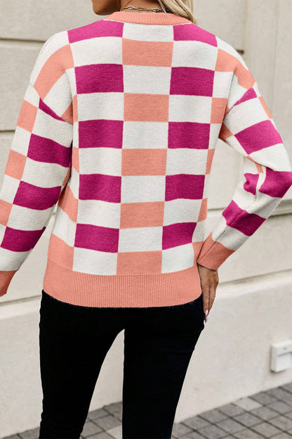 Checker Ribbed Trim Sweater