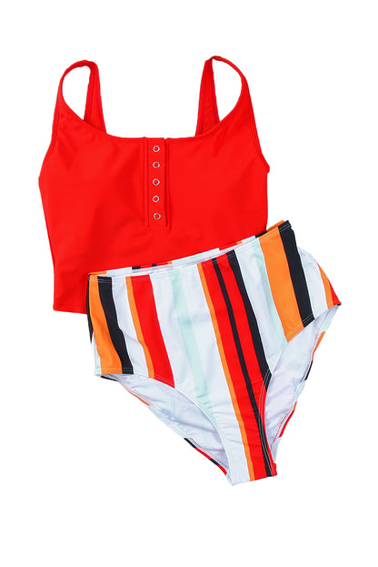 Colorblock High Waist Tankini Set