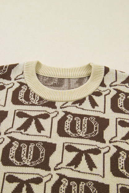 Plus Size Western Bows & Horseshoes Long Sleeve Sweater