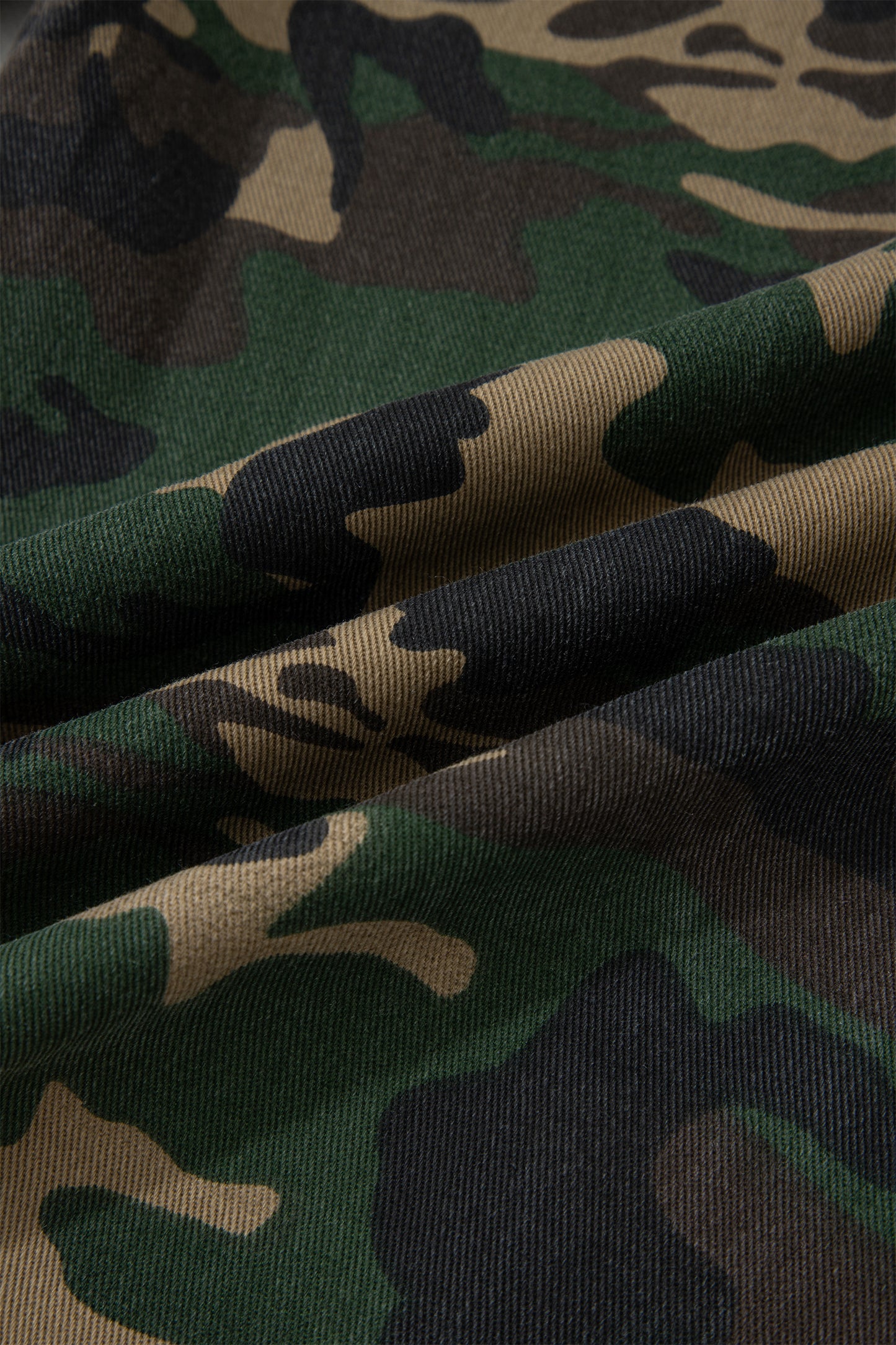 Camo Denim Patch Pocket Drawstring Barrel Leg Jeans