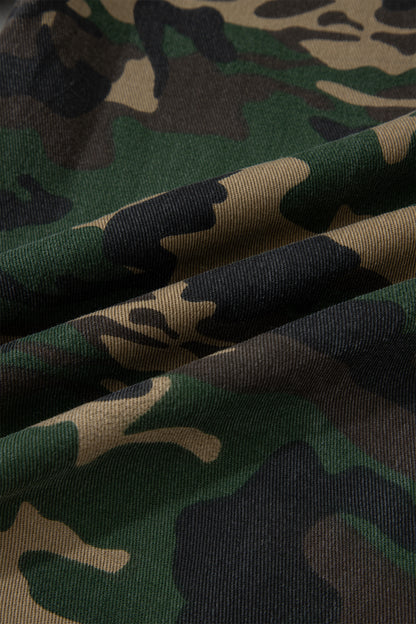 Camo Denim Patch Pocket Drawstring Barrel Leg Jeans