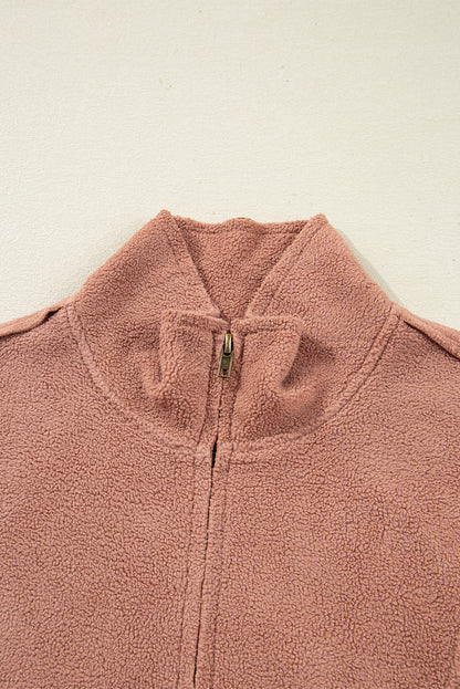 Solid Reverse Seam Half-Zip Side Pocket Sweatshirt