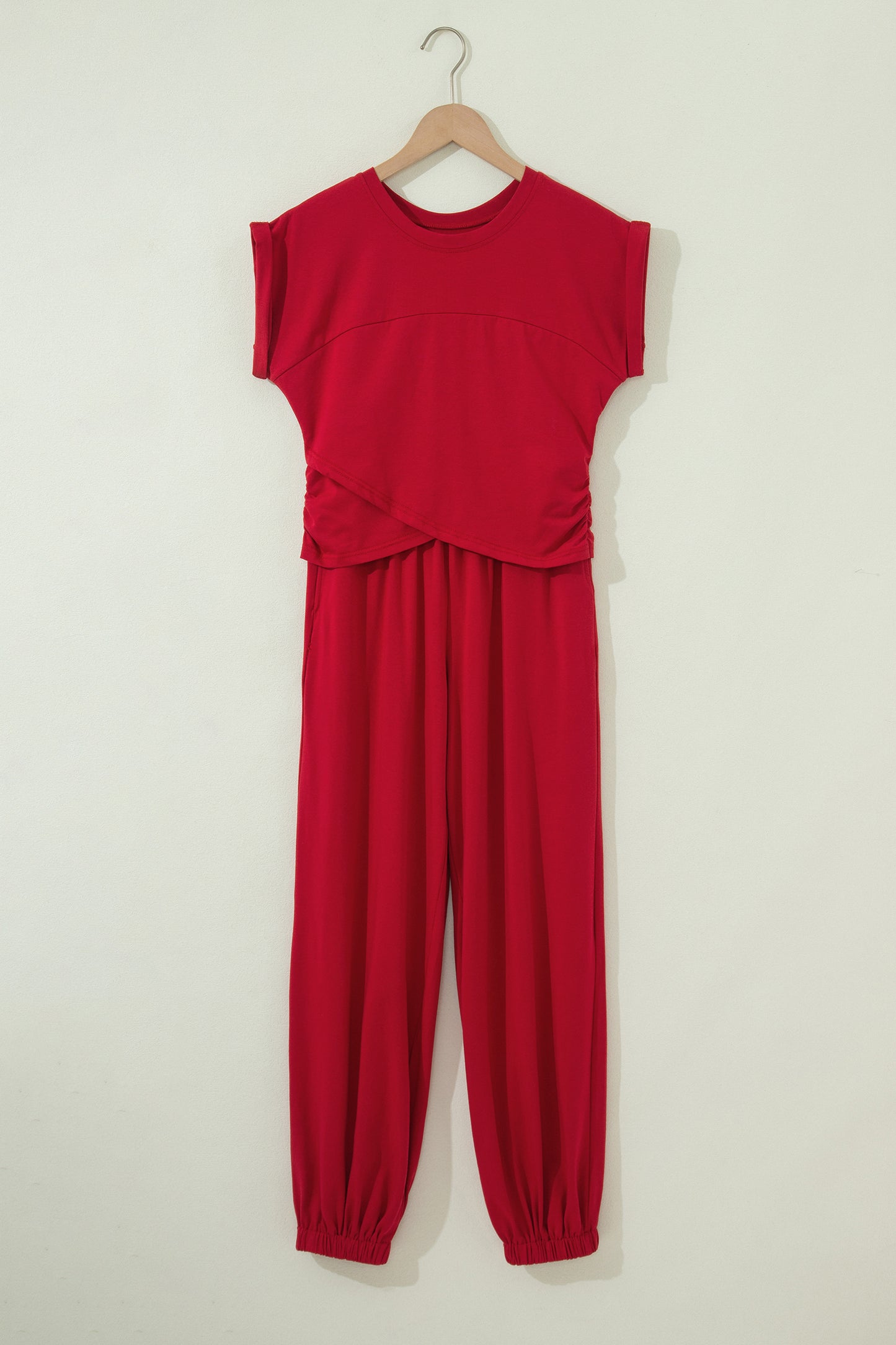 Solid Cropped Top & Jogger Pants Set