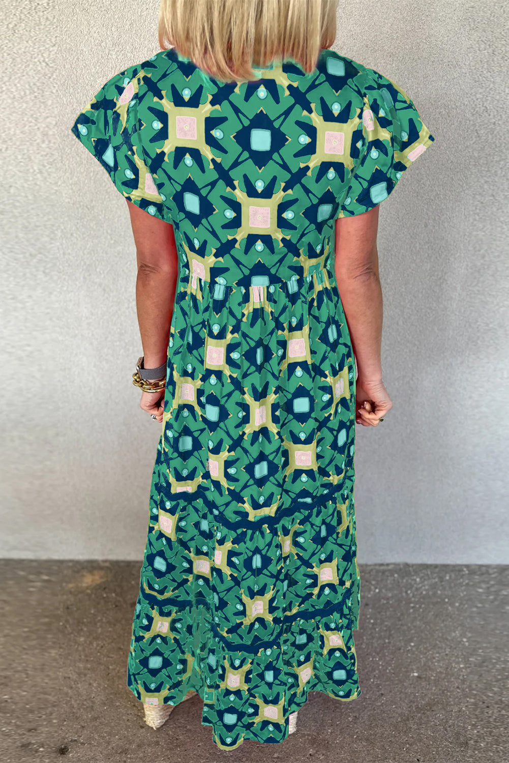 Geometric Nothced V-Neck Maxi Dress