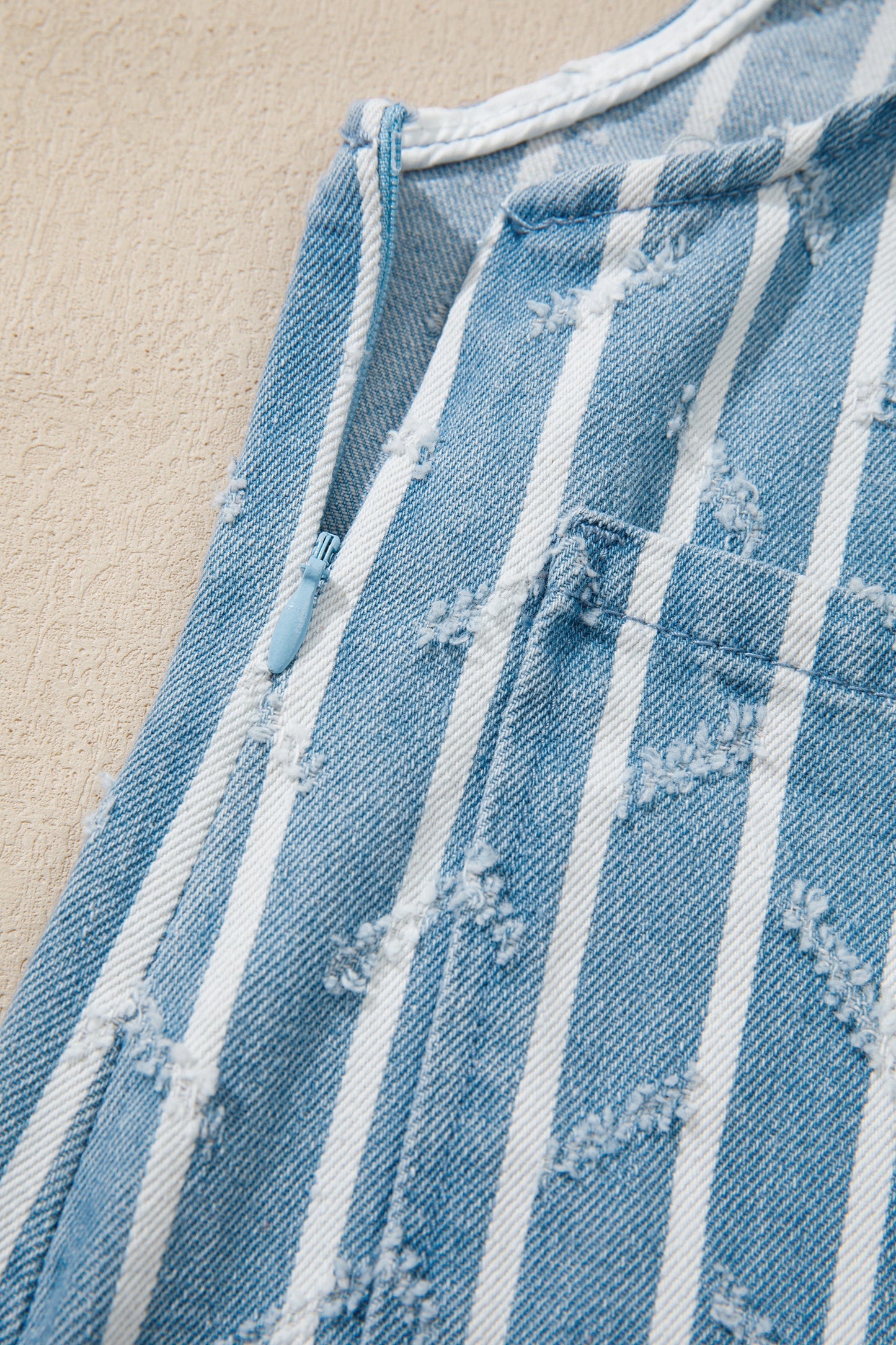 Stripe Distressed Denim Ruffle Wide Leg Overalls