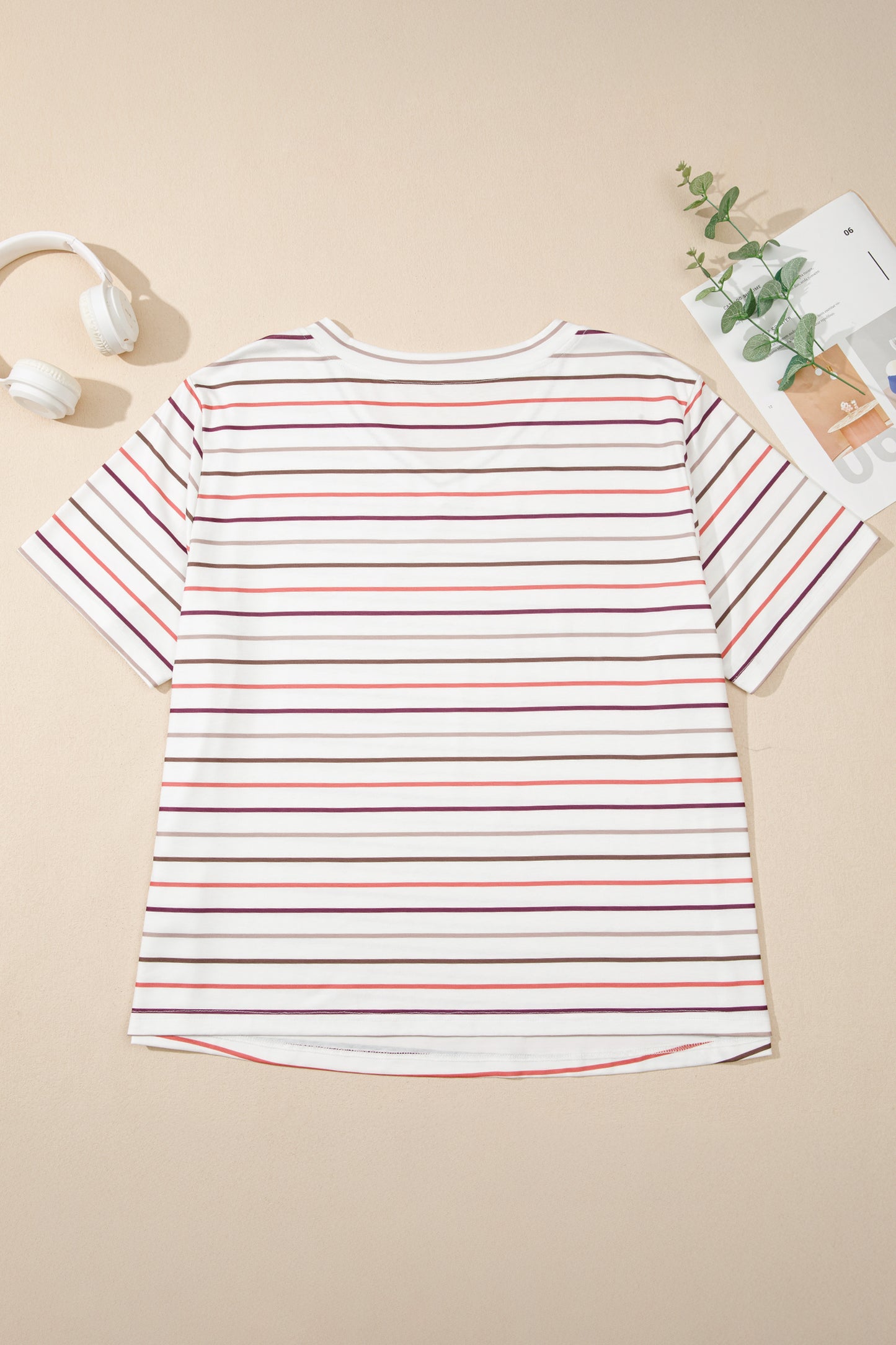 Plus Size Stripe V-Neck Short Sleeve Tee