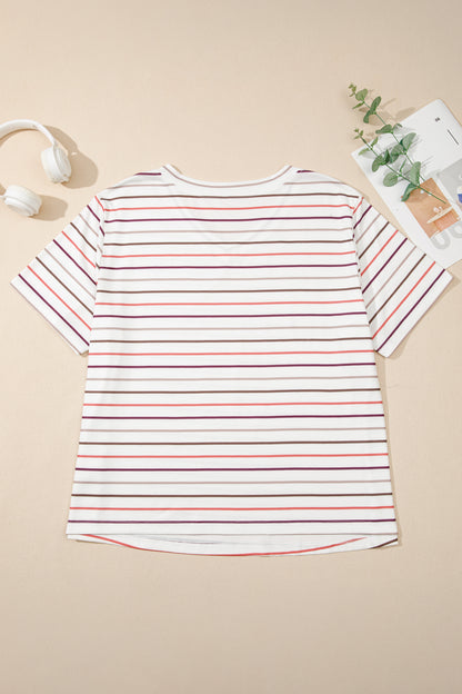 Plus Size Stripe V-Neck Short Sleeve Tee
