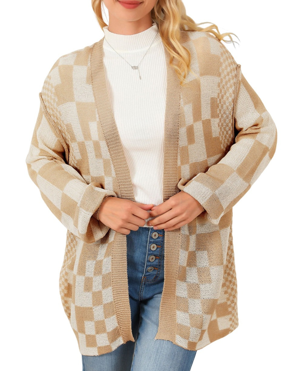 Checker Exposed Seam Cardigan