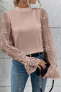 Ribbed Lace Long Sleeve Blouse