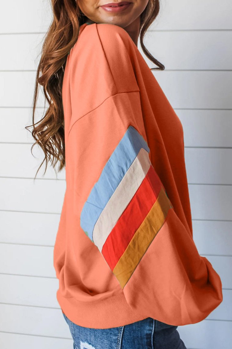 Rainbow Stripe Sleeve Crewneck Sweatshirt