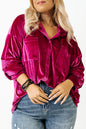 Velvet Drop Shoulder Buttoned Shirt Plus Size