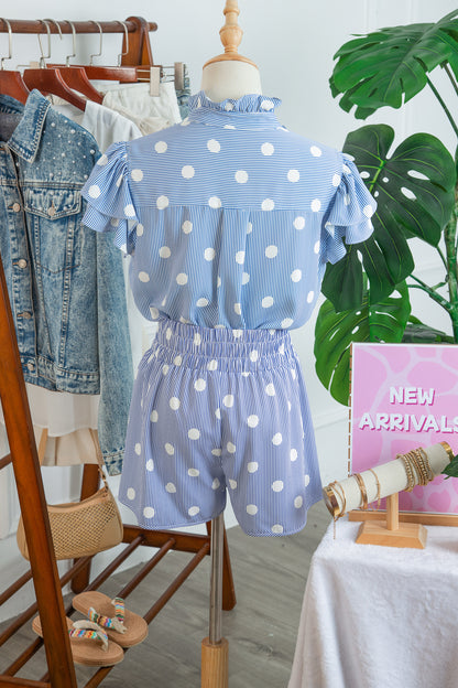 Polka Dot Shirred High Waist Shorts