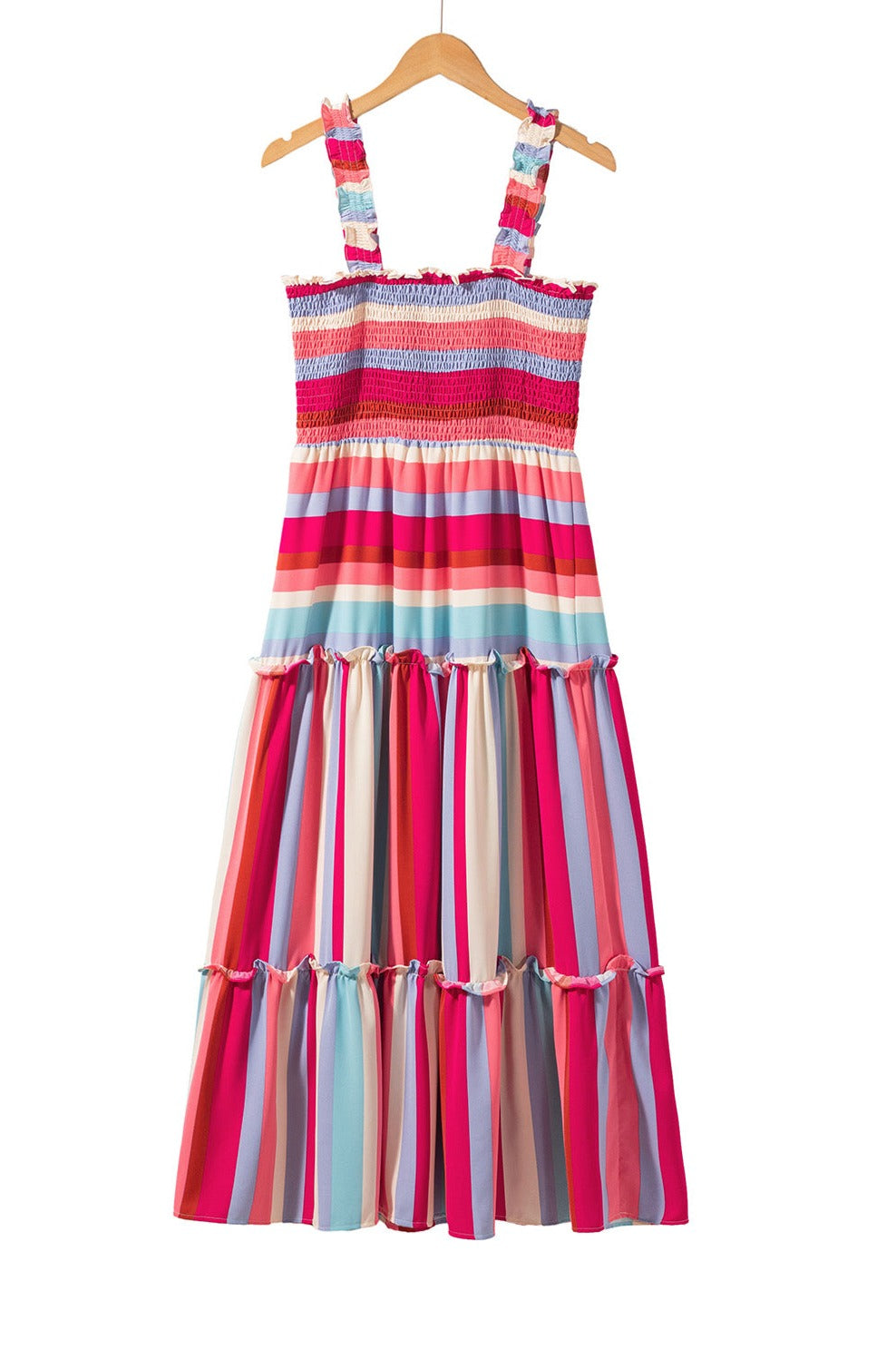 Stripe Smocked Ruffle Tiered Dress