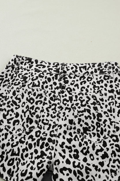 Leopard Denim Buttoned Overlap Shorts