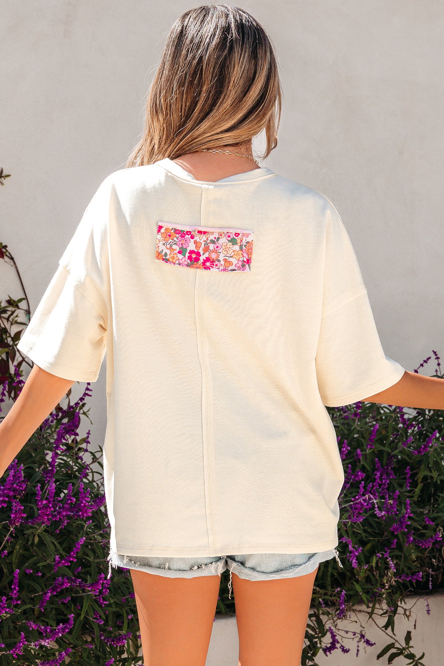 Floral Patchwork Raw Seam Oversize Tee
